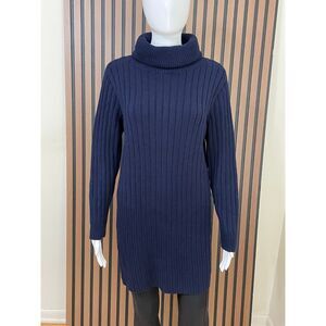 Armani Exchange Women's XS Blue Sweater Wool Knit Tunic Turtleneck Minimalist